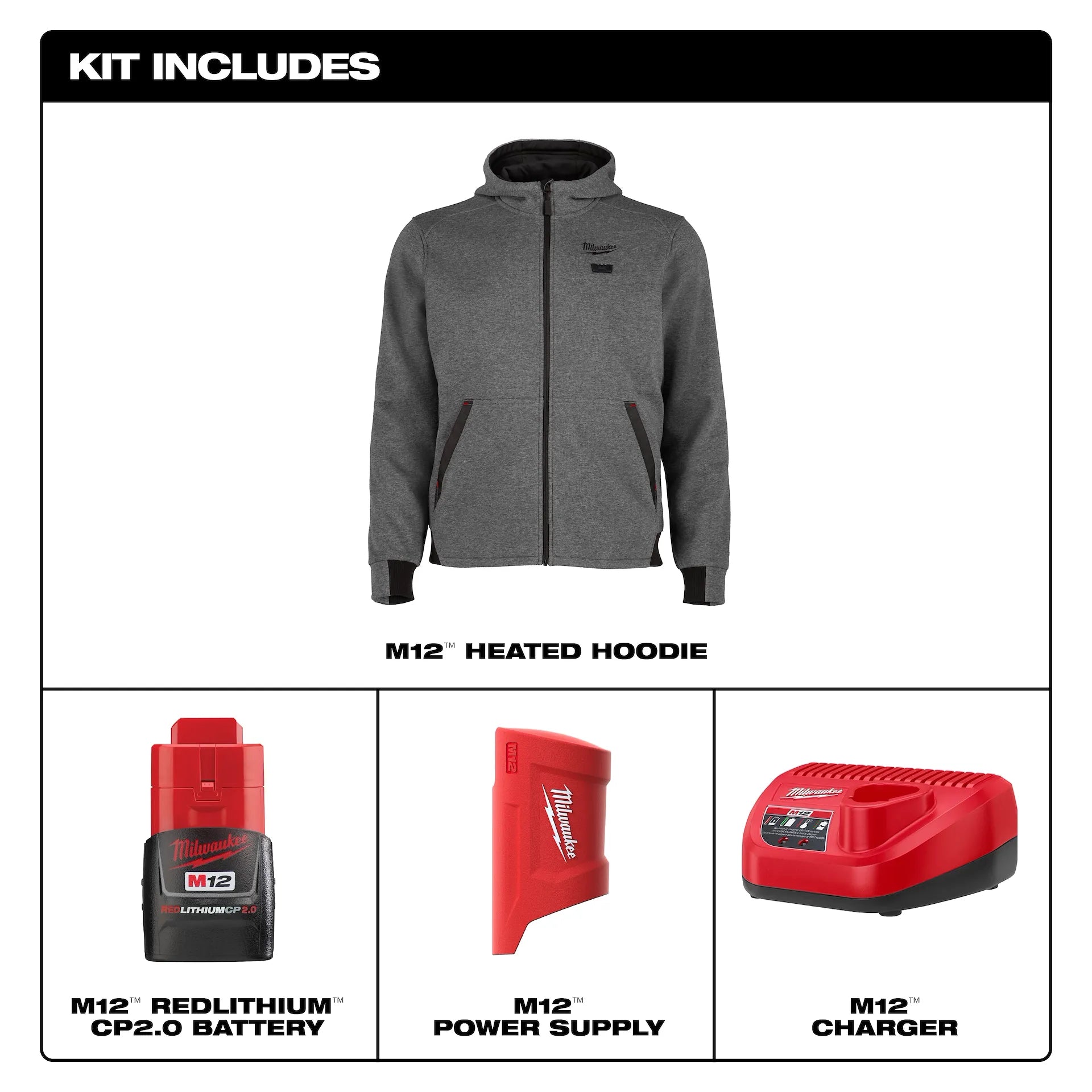 Milwaukee Men's Gray Heated Jacket Kit