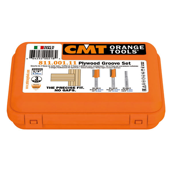CMT 811.001.11 - 3 Piece Plywood Groove Router Bit Set