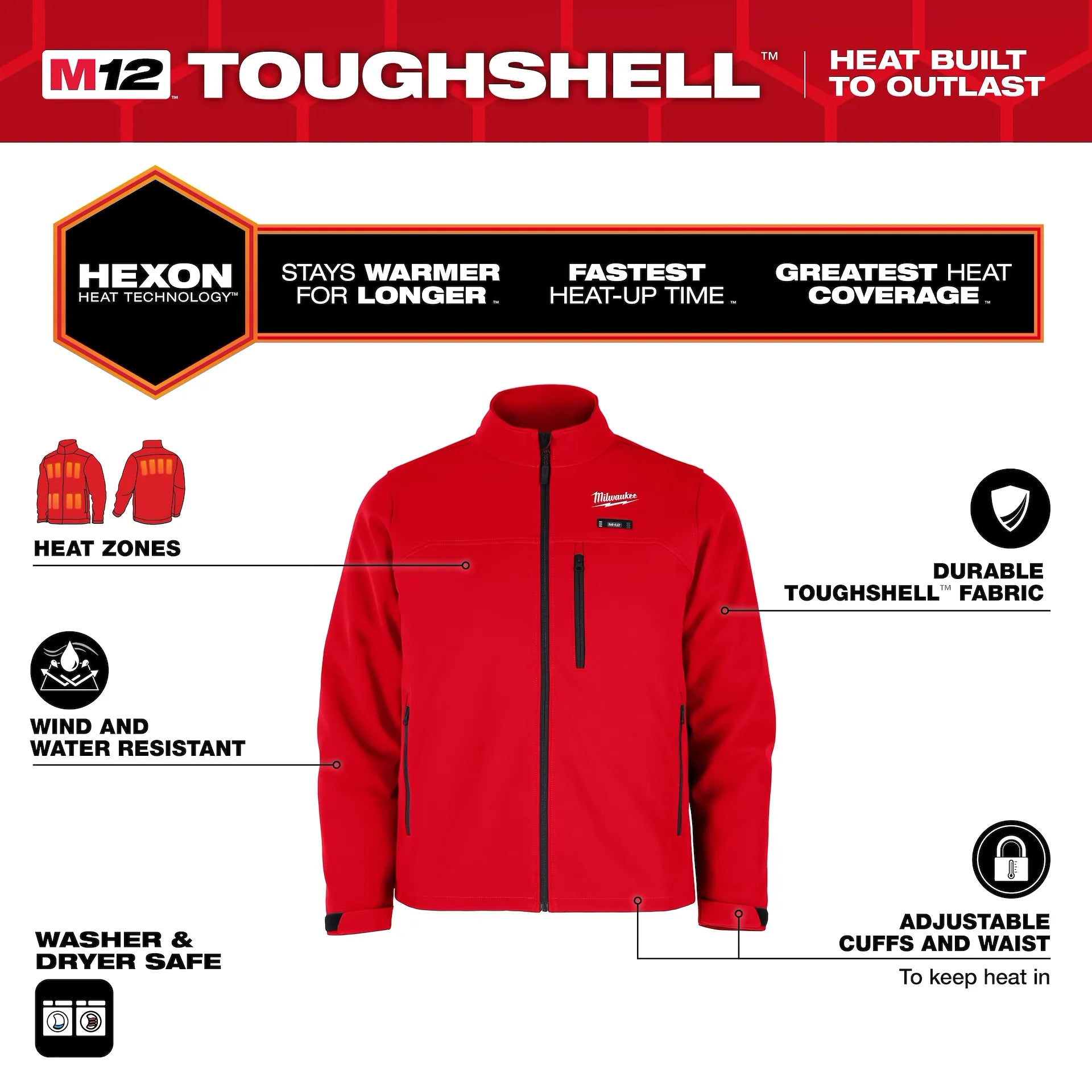 Milwaukee Men's Red TOUGHSHELL Heated Work Jacket Kit