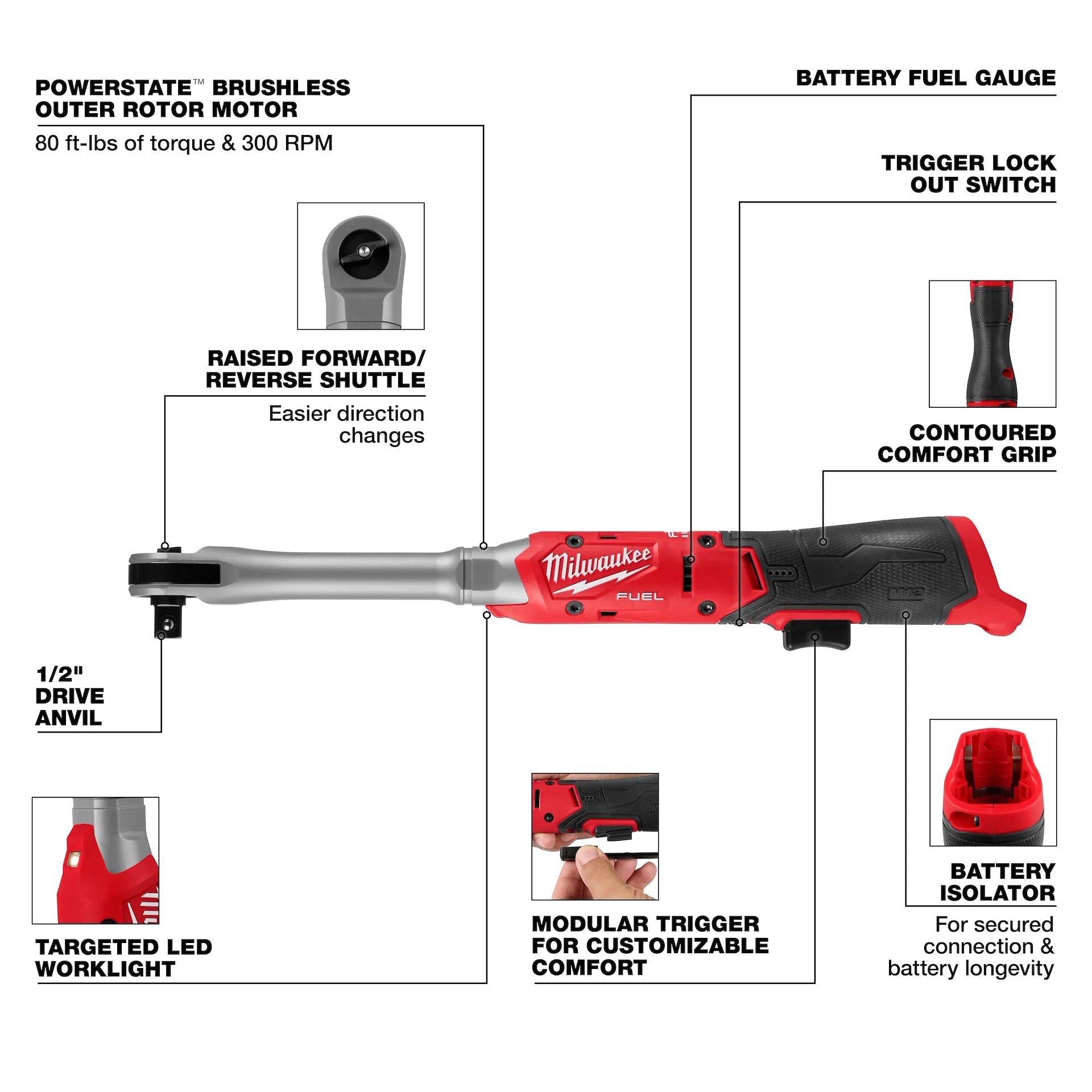 Milwaukee 3055-20 - M12 FUEL™ 1/2" Extended Reach Ratchet