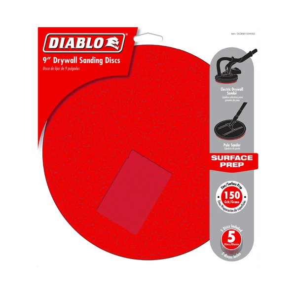 Diablo DCD090150H05G - 9" 150-Grit Hook & Lock™ ROS Sanding Discs for Drywall (5 pk)