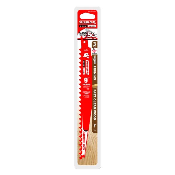Diablo DS0903CP3 - 9" 3TPI Demo Demon™ Carbide Tipped Reciprocating Saw Blades for Pruning and Clean Wood (3-pk)