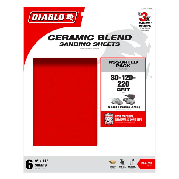 Diablo DCS911ASTS06G - 9" x 11" Assorted Sanding Sheets (6-pc)