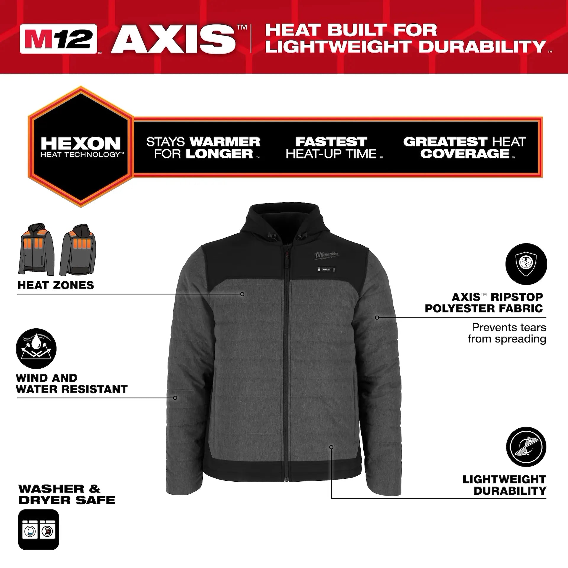 Milwaukee Men's Gray AXIS Heated Jacket Kit