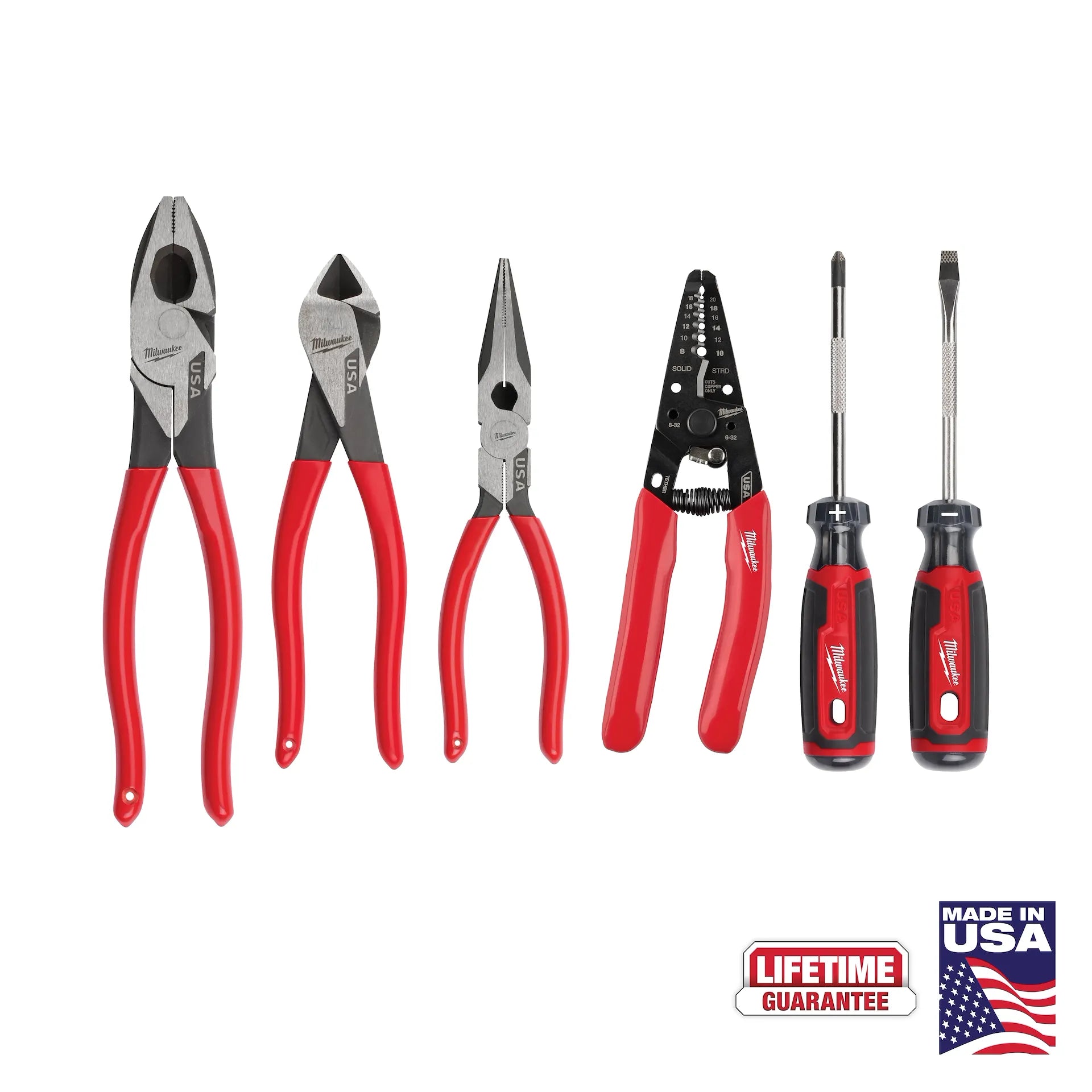 Milwaukee MT500-6 - 6 PC. Dipped Grip Cutting Pliers, Wire Stripper, & Cushion Grip Screwdrivers Set (USA)
