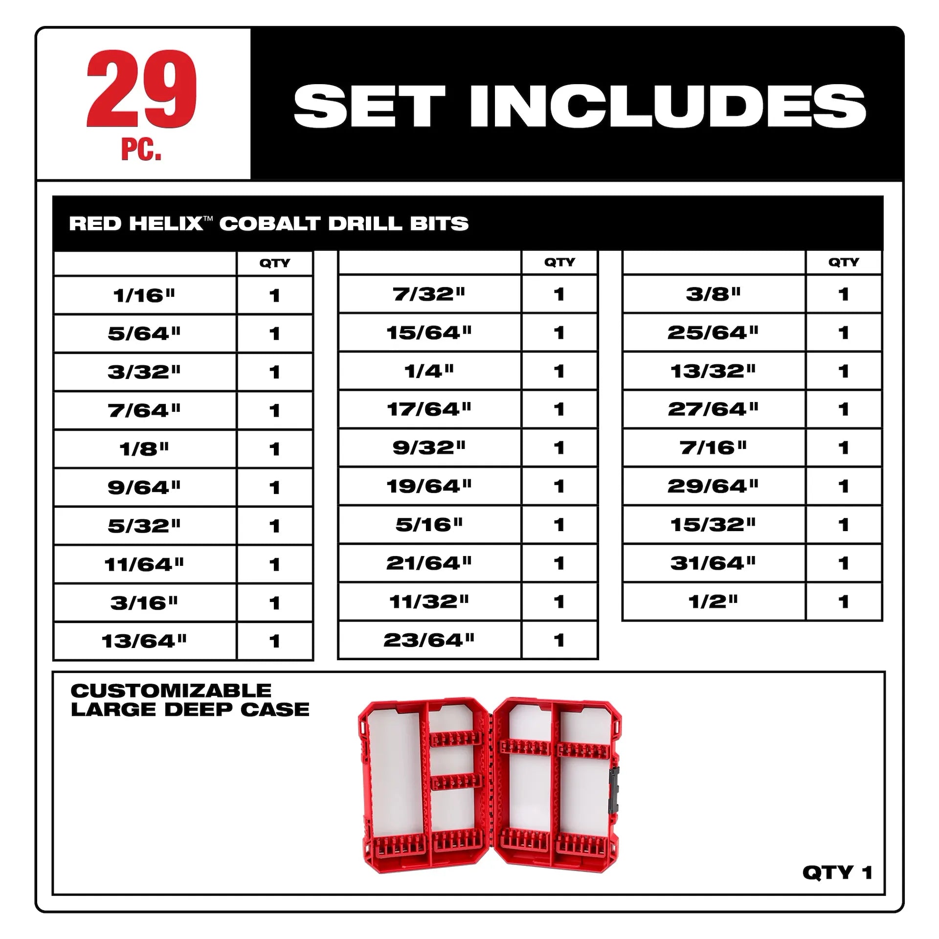 Milwaukee 48-89-2332 - RED HELIX Cobalt Drill Bit Set – 29PC