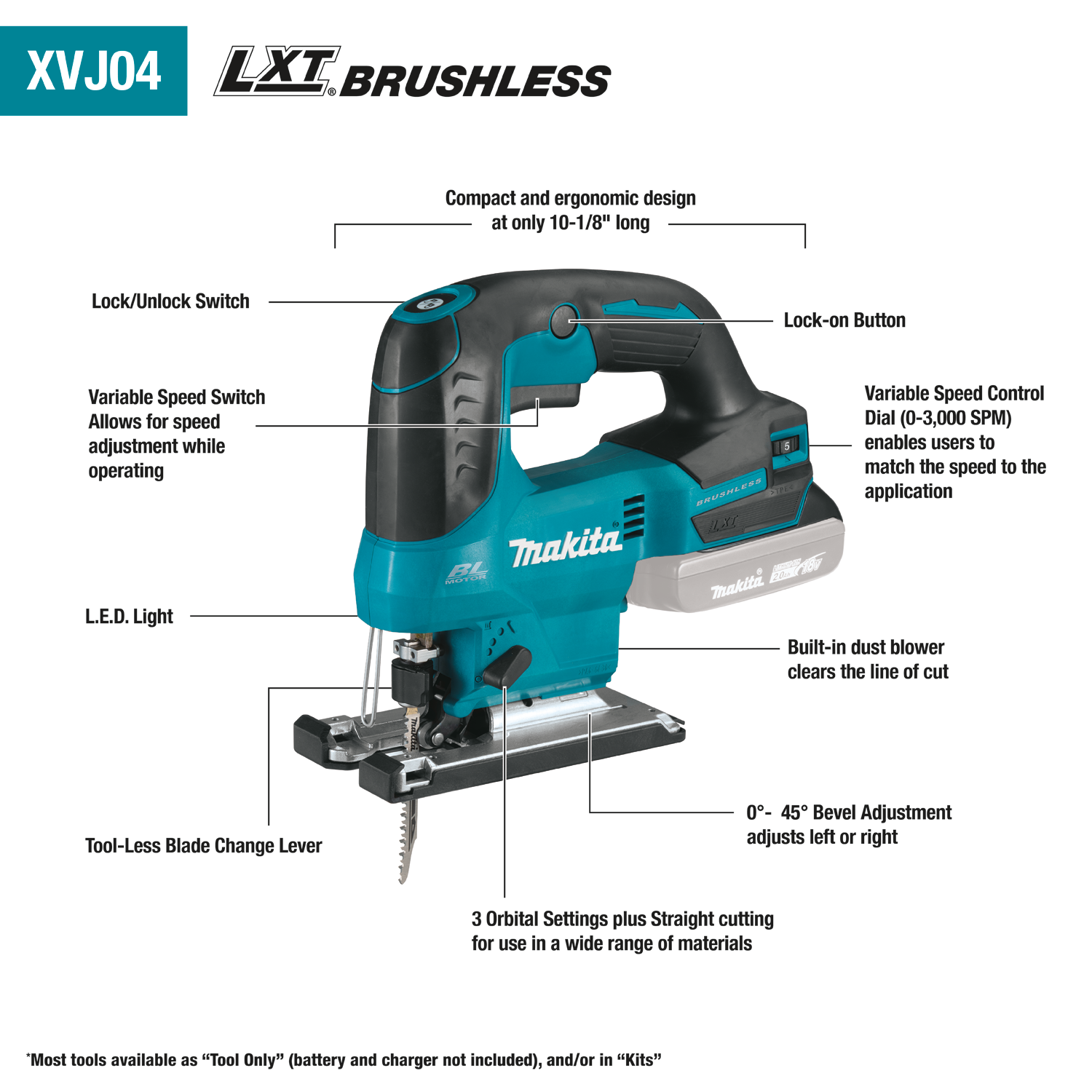 Makita XVJ04Z - 18V LXT® Lithium‑Ion Brushless Cordless Jig Saw