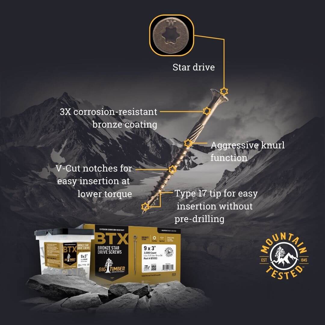 Big Timber 1BTX9212 - #9 x 2-1/2" Wood Screws T-25 Star Drive, Bugle Head, ACQ Bronze (1 lb Bucket)