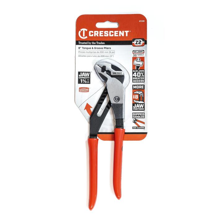 Crescent RTZ28 - 8" Z2 K9 Straight Jaw Dipped Handle Tongue and Groove Pliers