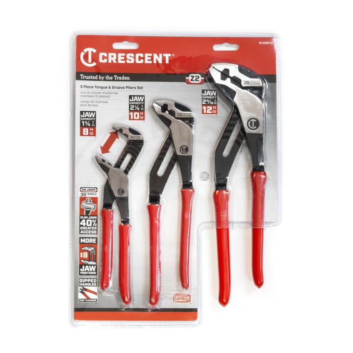Crescent RTZ2SET3 - 3 Piece Z2 K9 Straight Jaw Dipped Handle Tongue and Groove Plier Set