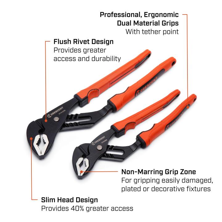 Crescent RT400SGSET2R-05 - 2 Piece Grip Zone™ V-Jaw Tongue & Groove Plier Set with Dual Material Rawhide Handle