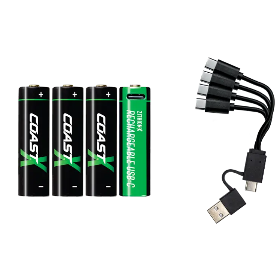 Coast - 4pk Zithion-X Rechargeable USB-C Batteries with Charging Cable COAST