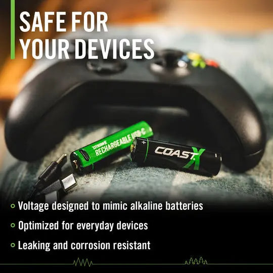 Coast - 4pk Zithion-X Rechargeable USB-C Batteries with Charging Cable COAST