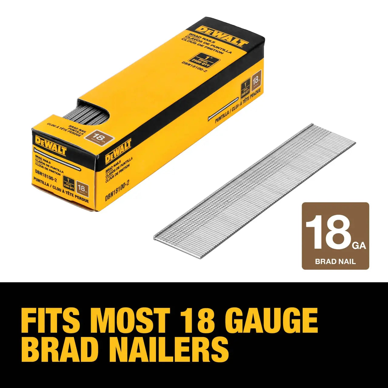 DEWALT DBN18100-2 - 18 gauge 1-in. Brad nails (2500-pack)