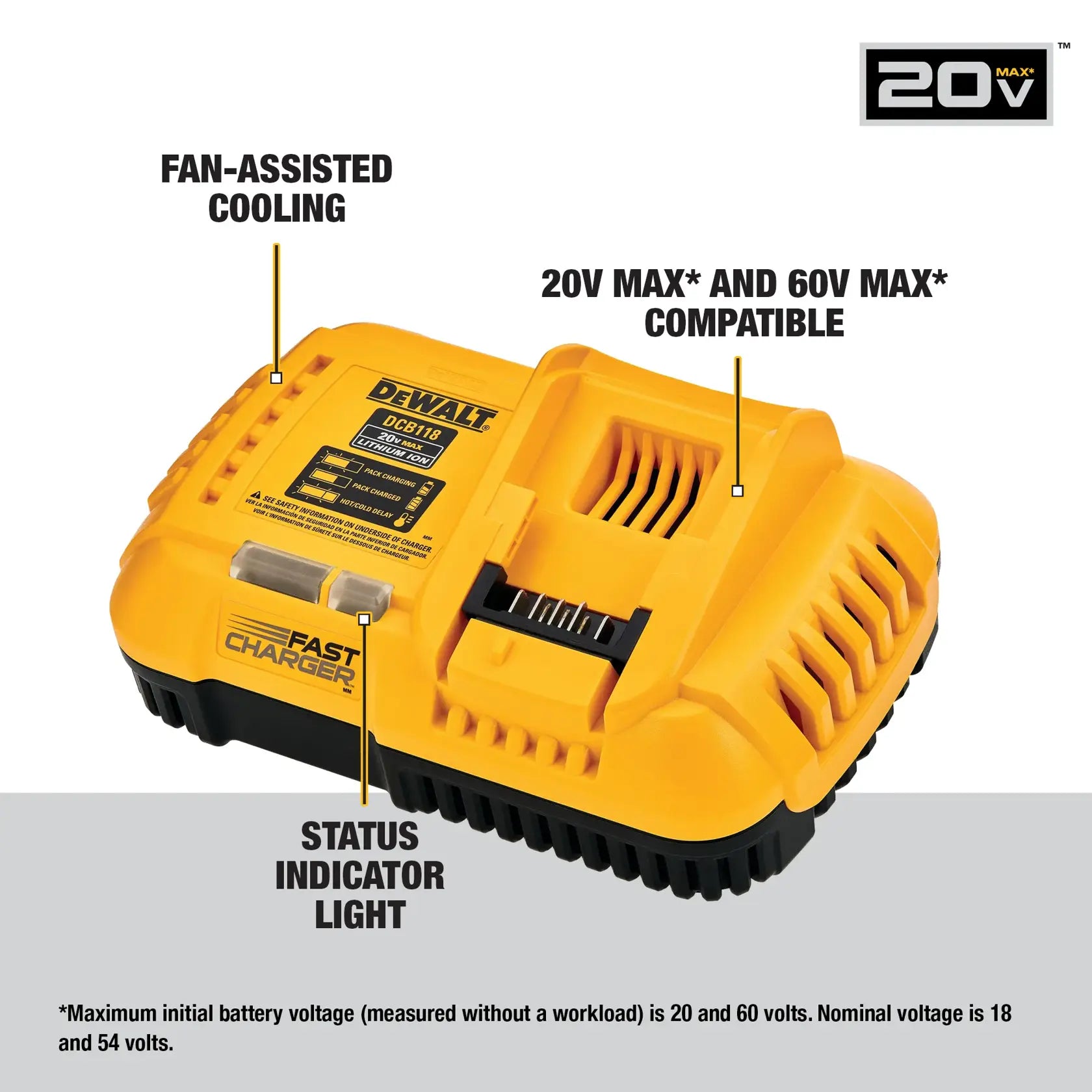 DEWALT DCB118 - 20V MAX/60V MAX FLEXVOLT 8 Amp Fast Charger