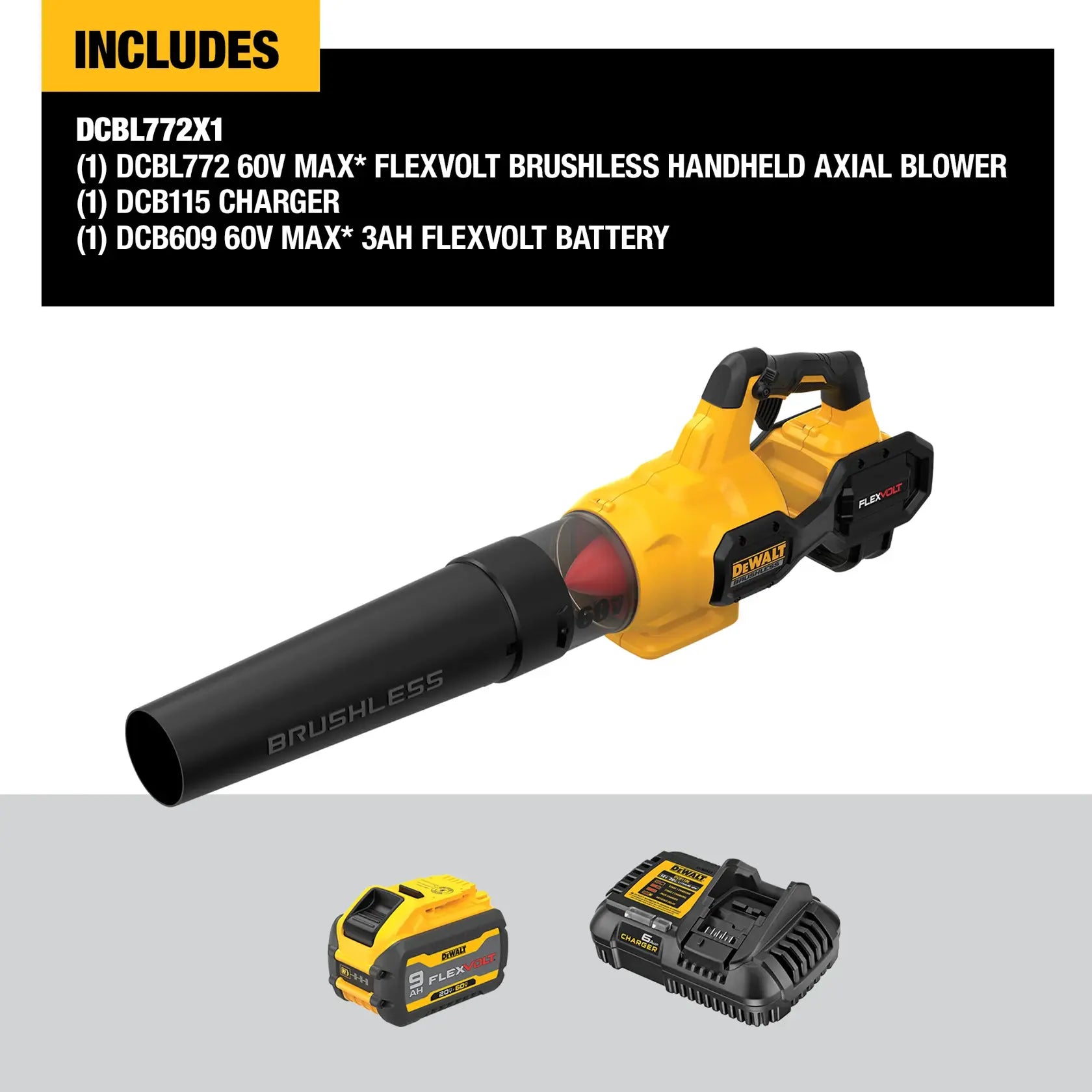 DEWALT DCBL772X1 - 60V MAX Brushless Cordless Handheld Axial Blower Kit