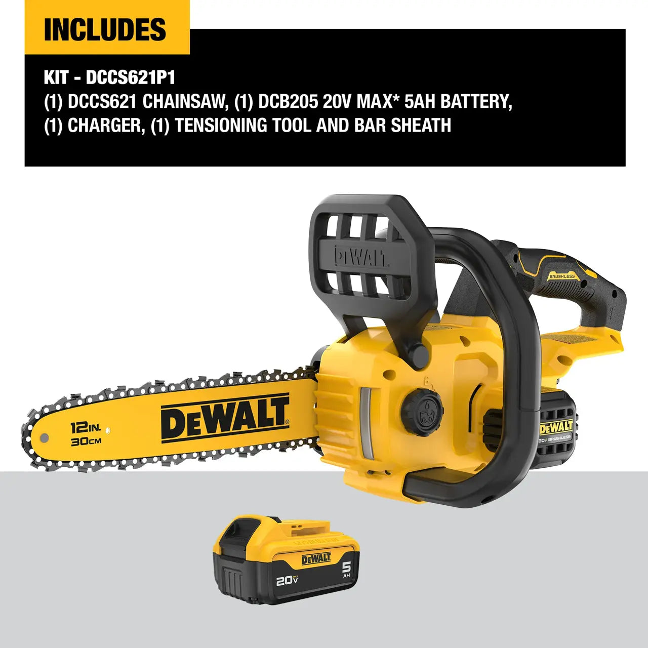DEWALT DCCS621P1 - 20V MAX* 12-In. Compact Brushless Cordless Chainsaw Kit