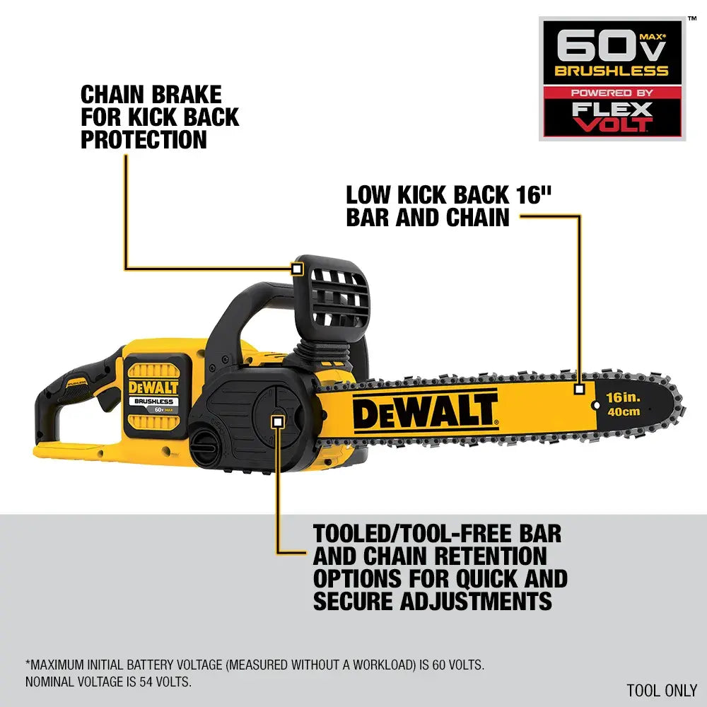 DEWALT DCCS670B - FLEXVOLT 60V MAX* 16-in. Brushless Cordless Chainsaw