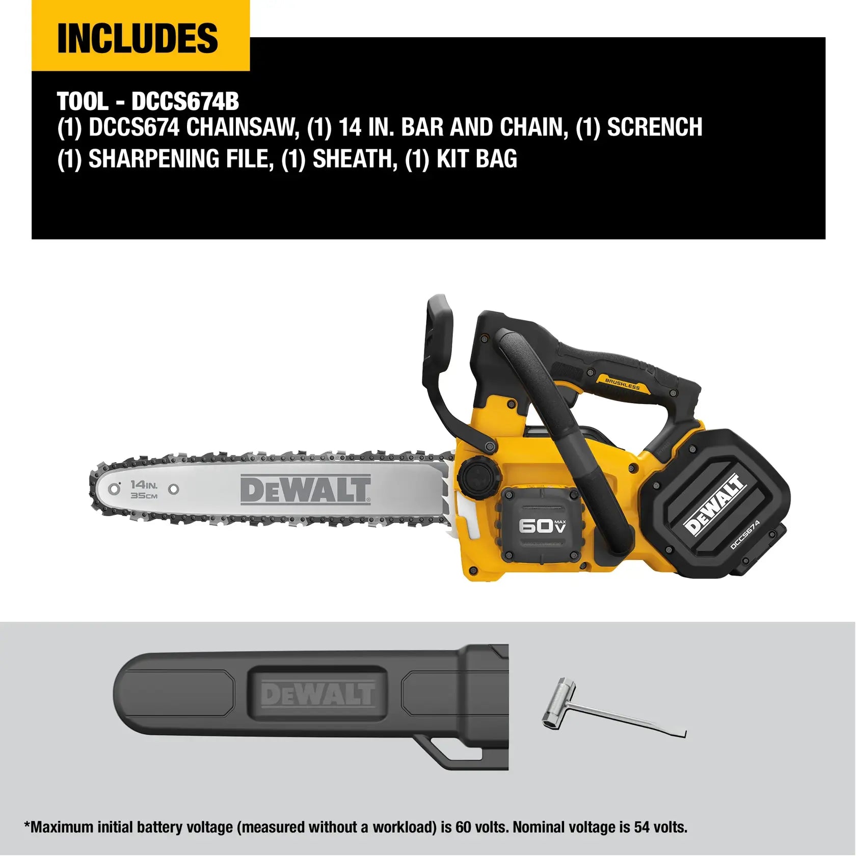 DEWALT DCCS674B - 60V MAX 14-in. Top Handle Chainsaw