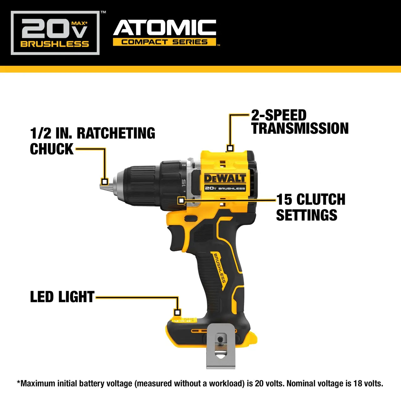 DEWALT DCD794B - 20V MAX* ATOMIC™ Brushless Cordless 1/2-in. Drill/driver