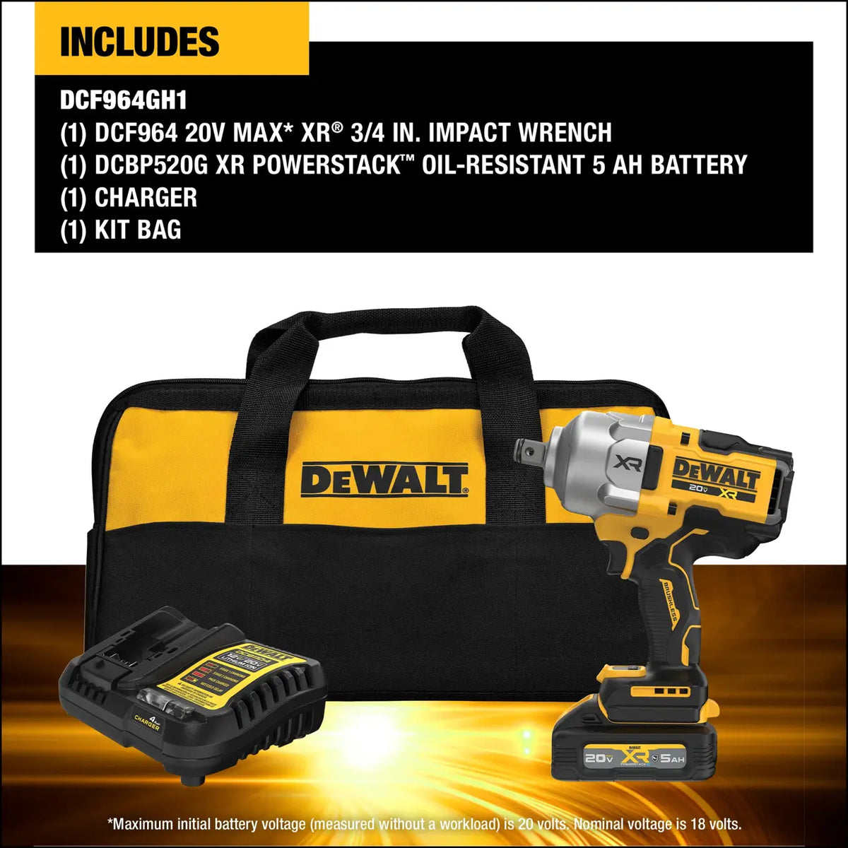 DEWALT DCF964GH1 - 20V MAX* XR® 3/4-in Brushless High Torque Hog Ring Impact Wrench Kit