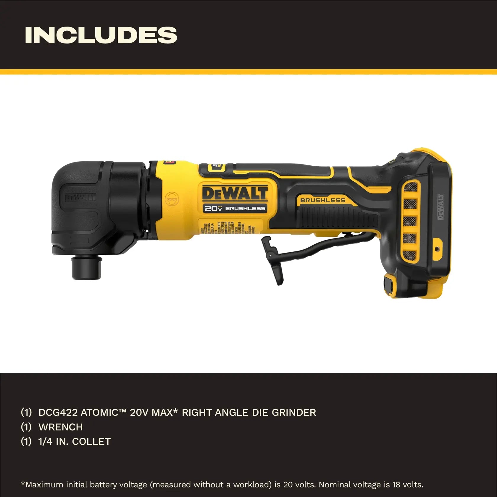 DEWALT DCG422B - 20V MAX* ATOMIC™ Right Angle Die Grinder (Tool Only)