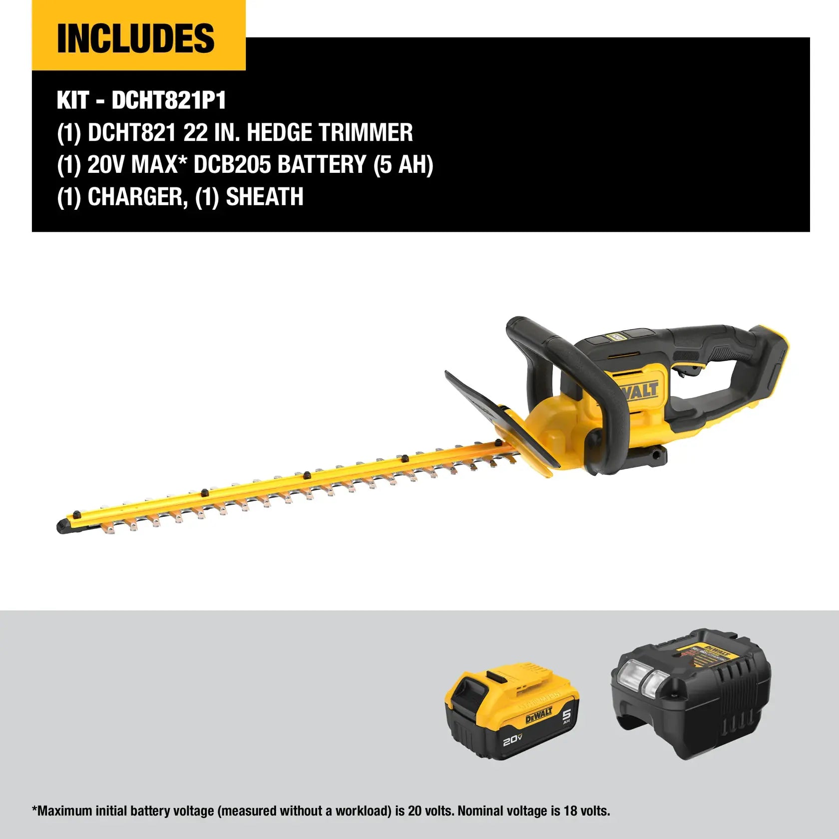 DEWALT DCHT821P1 - 20V MAX 22-in. Cordless Hedge Trimmer Kit
