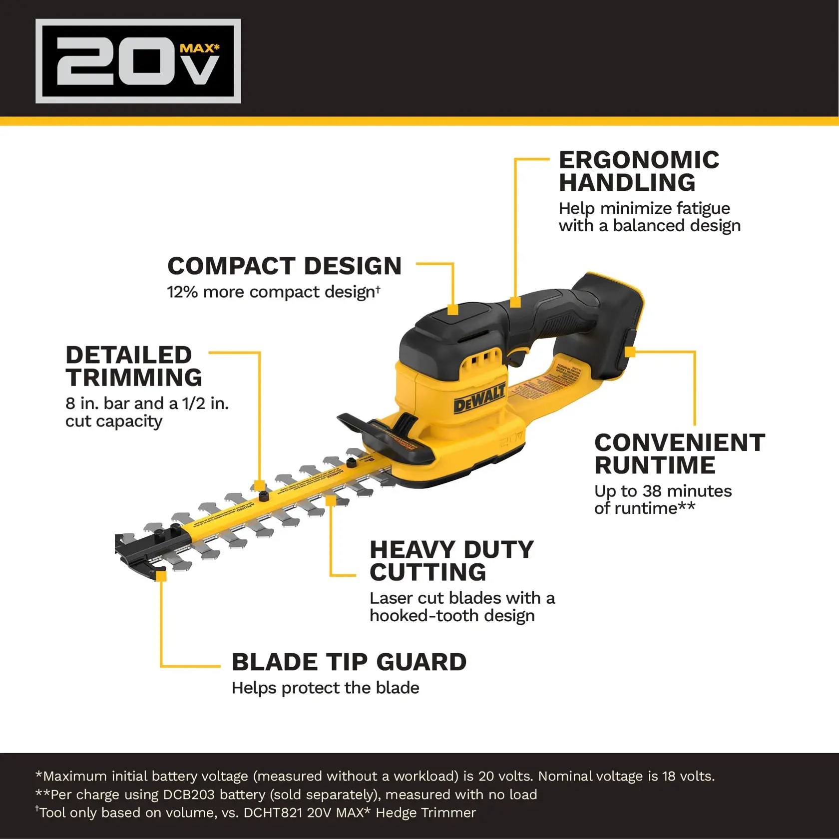 DEWALT DCHT823B - 20V MAX 8-in. Compact Hedge Trimmer