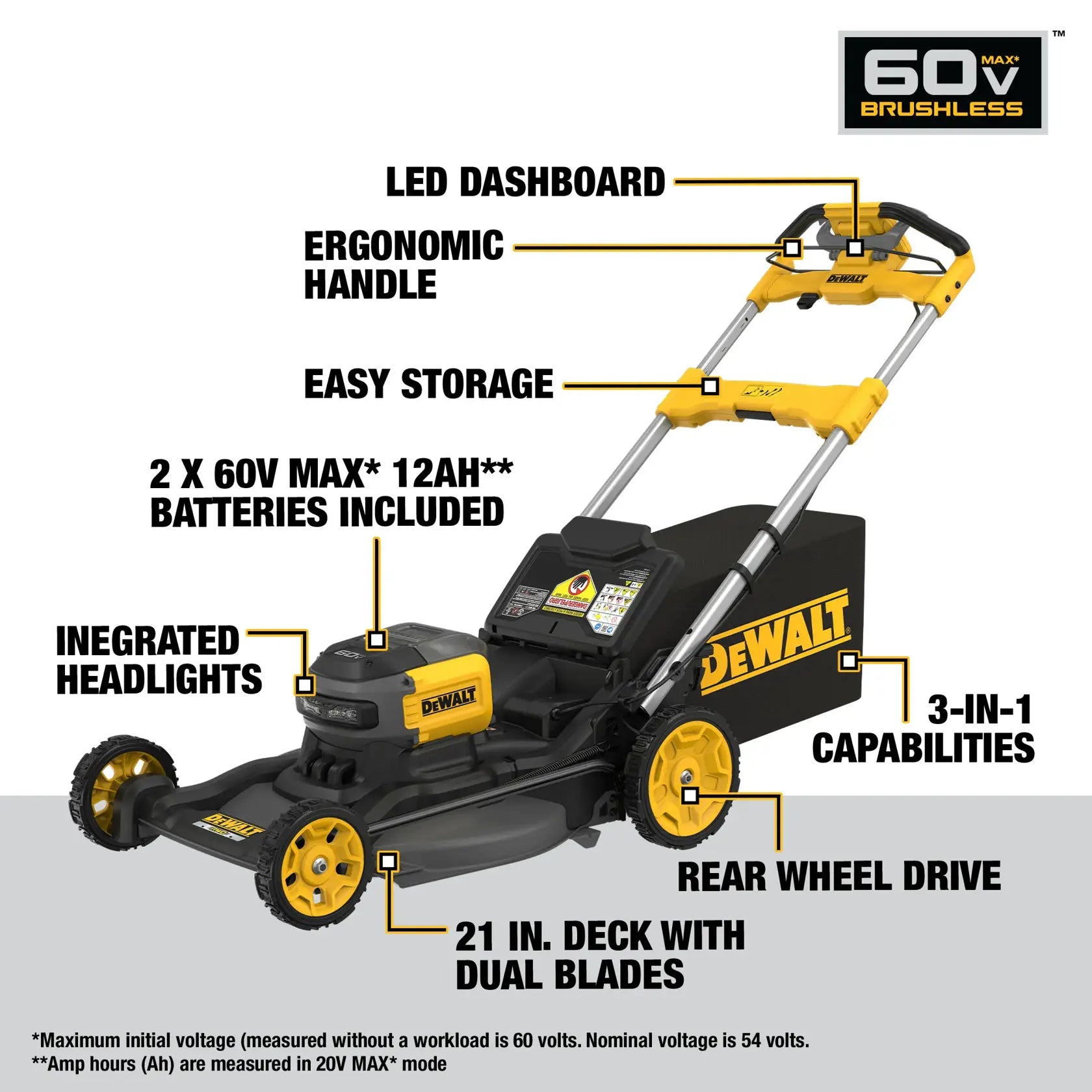 DEWALT DCMWSP700Y2 - 60V MAX 21-in. Brushless Cordless RWD Self-Propelled Lawn Mower Kit