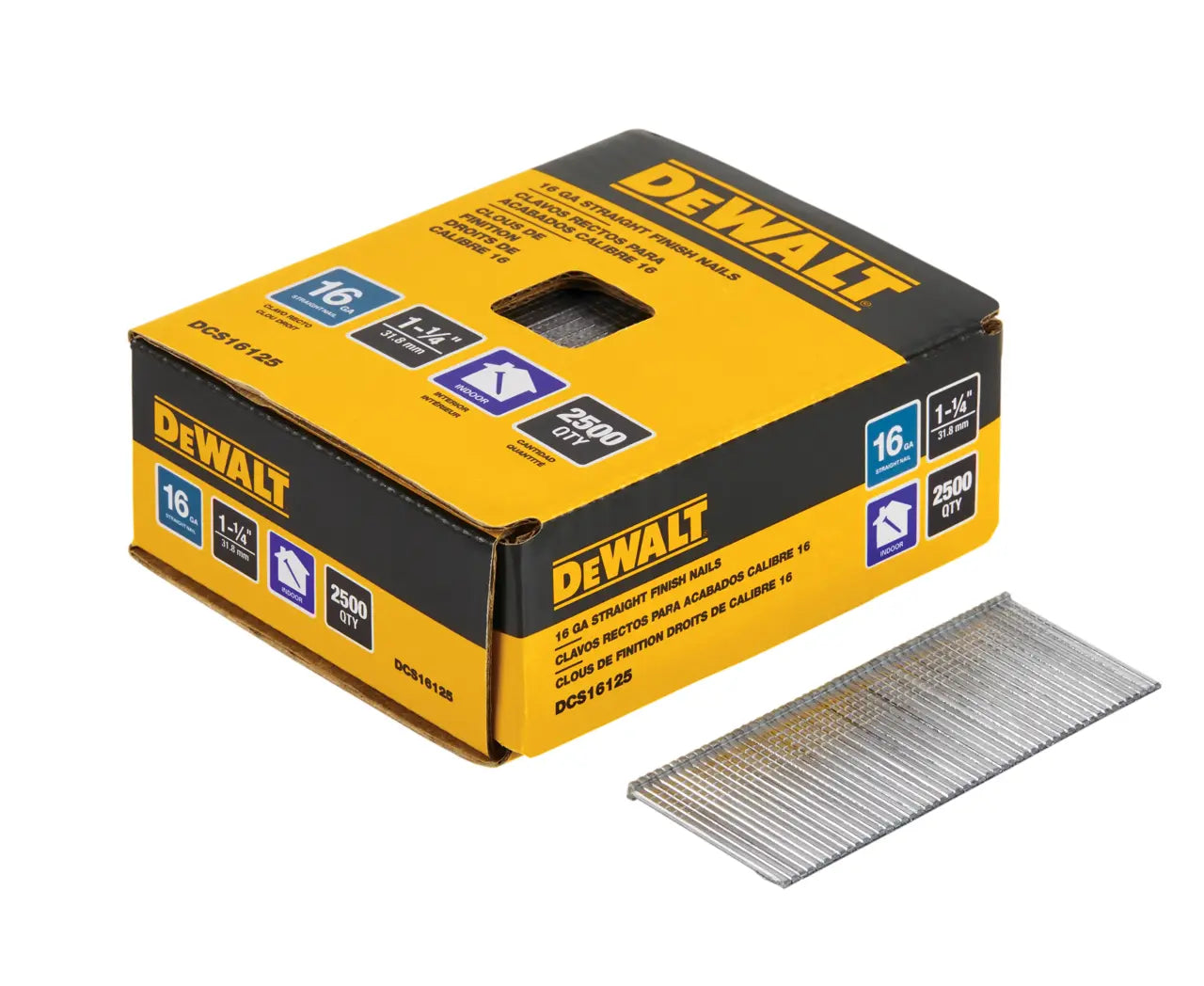DEWALT DCS16125 - 16 gauge 1-1/4-in. Straight finish nails (2500-pack)