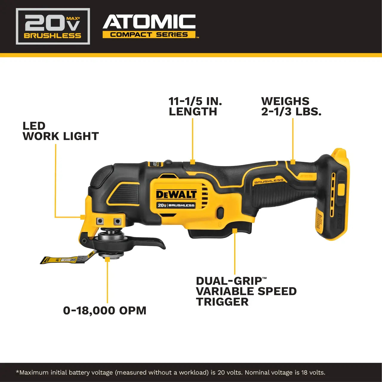 DEWALT DCS354D1 - ATOMIC™ 20V MAX* Brushless Cordless Oscillating Multi-Tool Kit