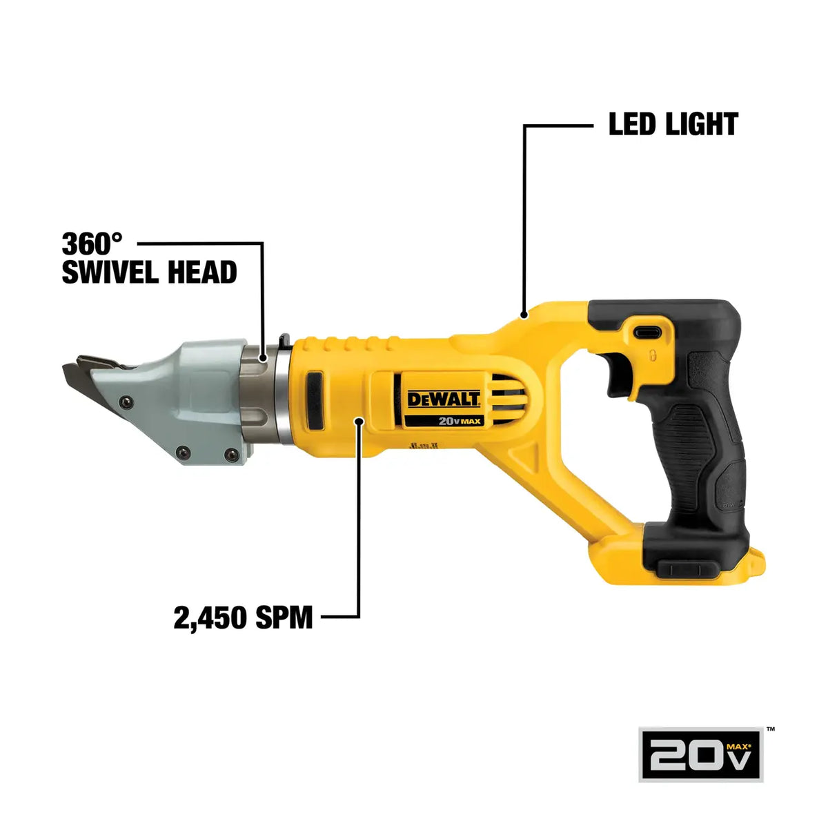 DEWALT DCS494B - 20V MAX* 14 Gauge Swivel Head Double Cut Metal Shear