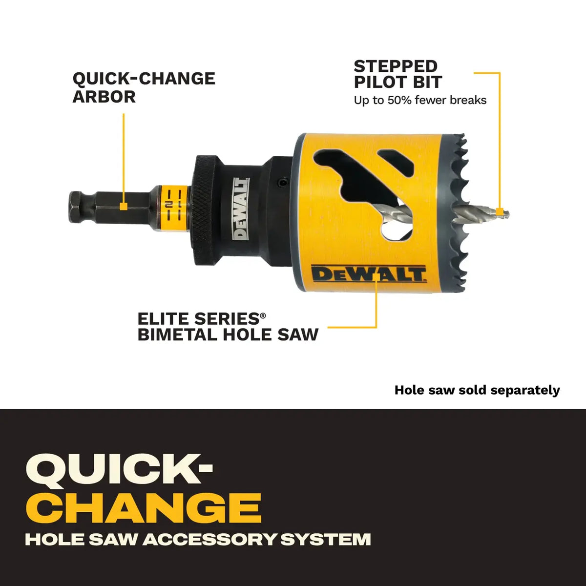 DEWALT DAH9938PBM - 3/8" Shank Quick Change Hole Saw Arbor 9/16" - 1-3/16"