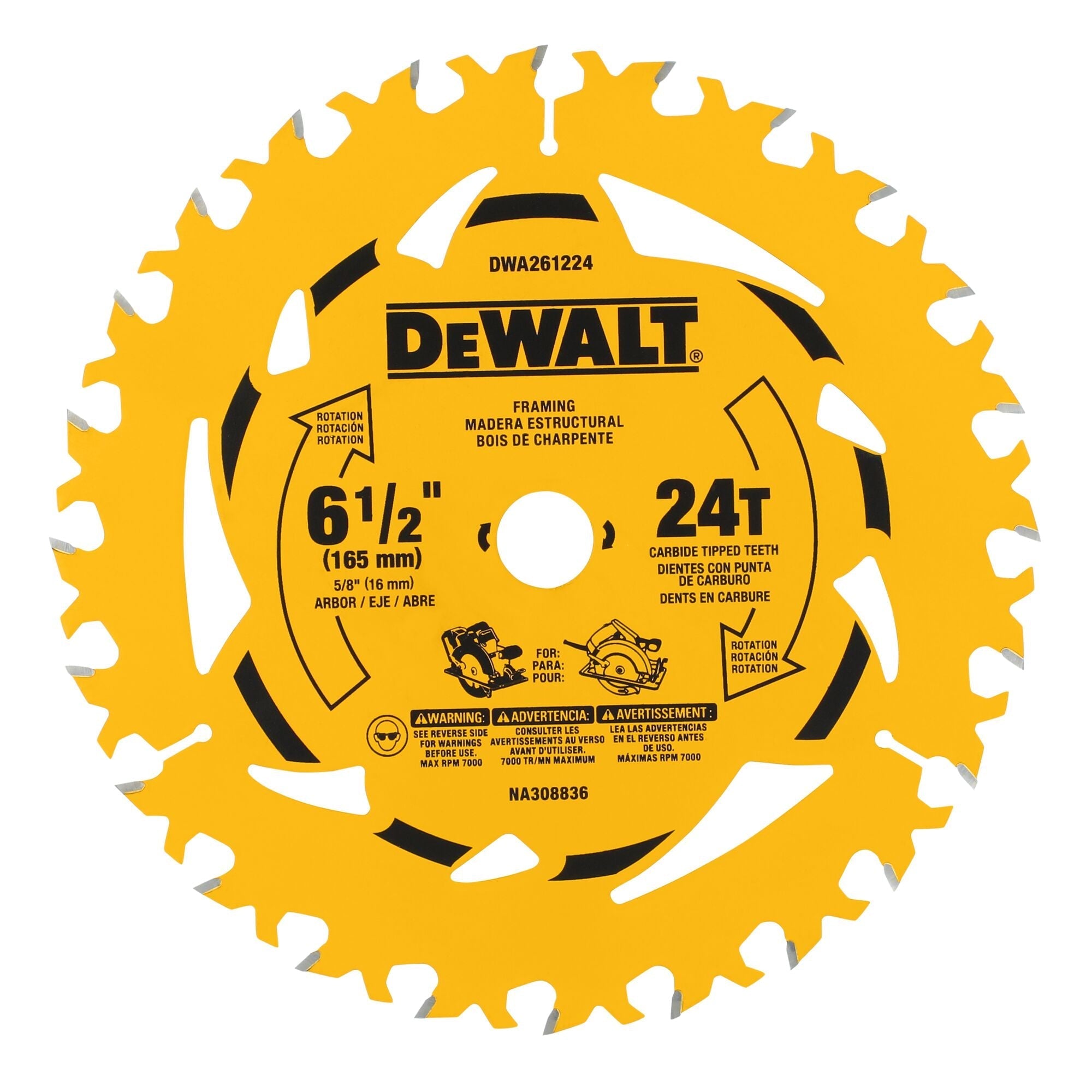 DEWALT DWA261224 – DEWALT 6-1/2 in. 24T Circular Saw Blade DEWALT