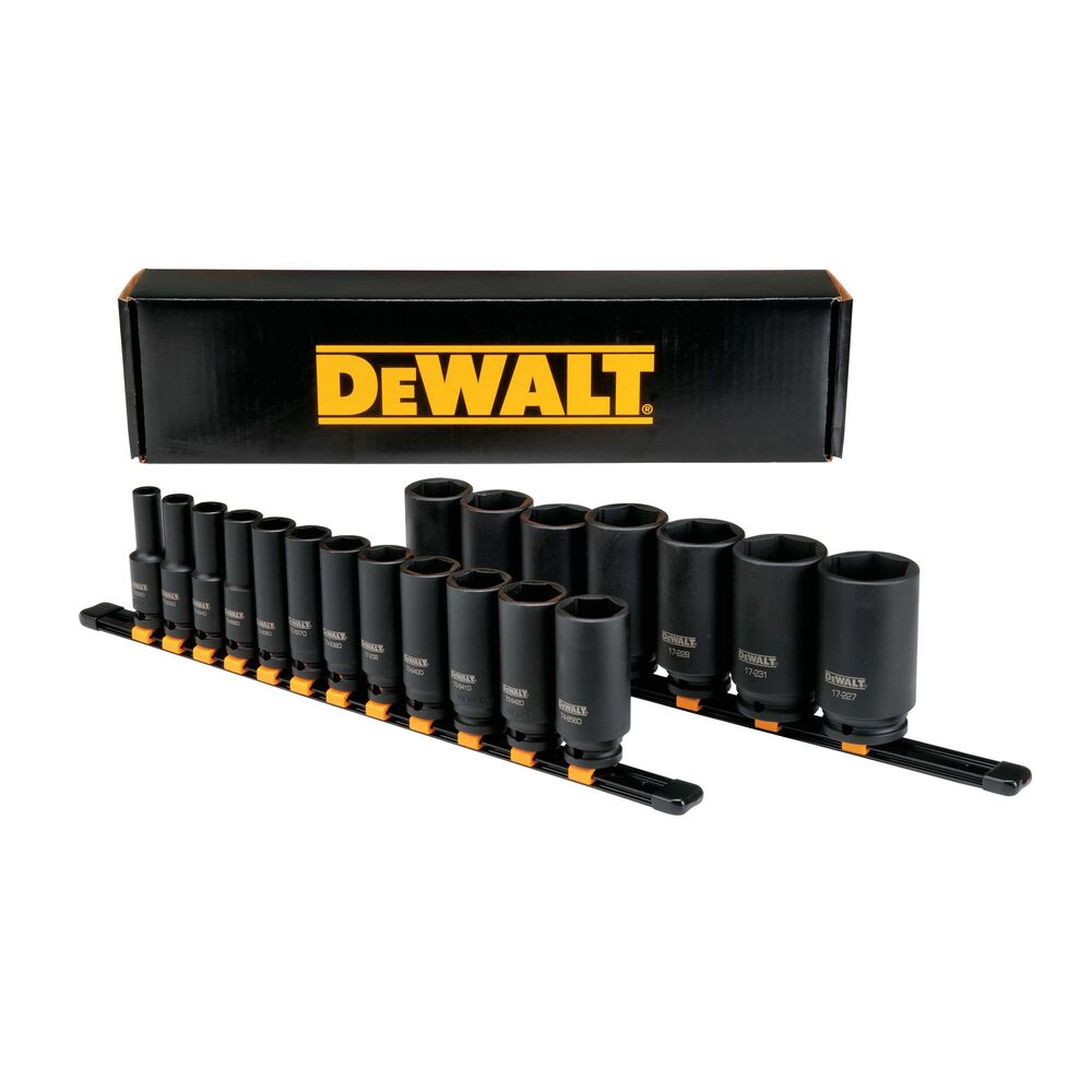 DEWALT DWMT19239 19 PIECE 1/2 IN DRIVE DEEP IMPACT SOCKET SET 6 PT DEWALT