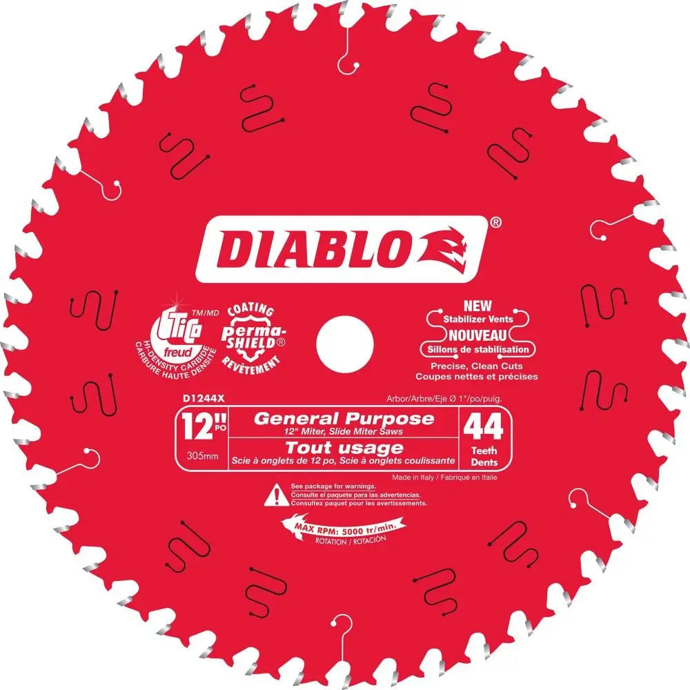 Diablo D1244X - 12-Inch 44 Tooth ATB General Purpose Miter Saw Blade with 1-Inch Arbor DIABLO