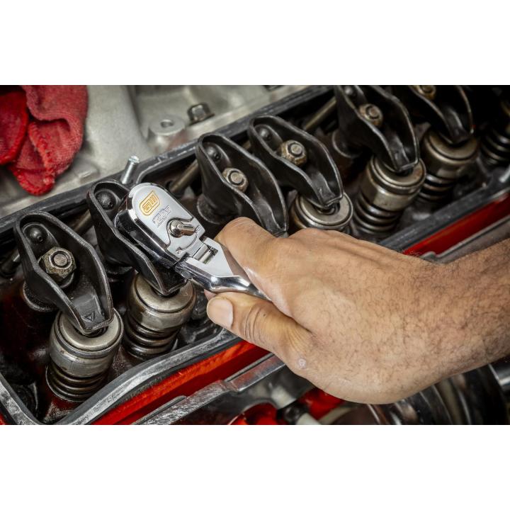 Gearwrench 81212XP - 3/8" Drive 120XP™ Full Polish Chrome Stubby Flex Head Teardrop Ratchet 4-3/4"