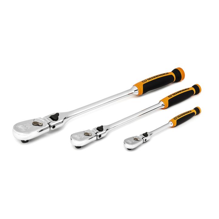 Gearwrench 81298T - 3 Piece 1/4", 3/8" & 1/2" Drive 90-Tooth Dual Material Locking Flex Head Ratchet Set