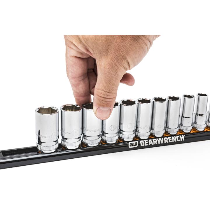 Gearwrench 83128 - 1/2" Drive Magnetic Socket Rail Includes 14 Clips