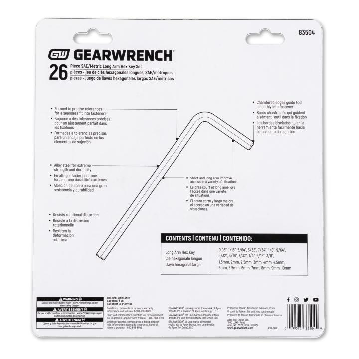 Gearwrench 83504 - 26 Piece Long Arm SAE/Metric Hex Key Set