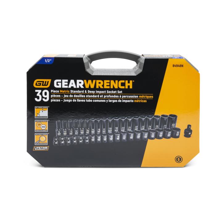 Gearwrench 84948N - 39 Piece 1/2" Drive 6 Point Standard and Deep Impact Metric Socket Set