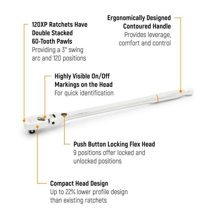Gearwrench 81297 - 3/8" Drive 120XP Locking Flex Head Ratchet 13-1/2"