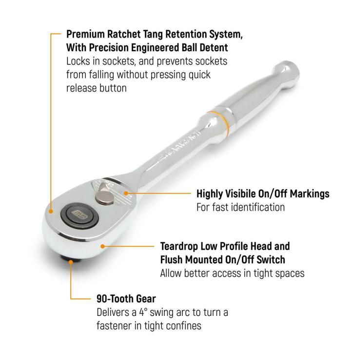 Gearwrench 81309T - 1/2" Drive 90-Tooth Quick Release Teardrop Ratchet 11"