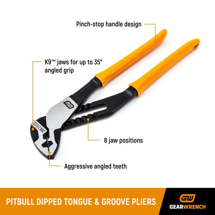 Gearwrench 82170 - 10" PITBULL K9™ Straight Jaw Dipped Handle Tongue and Groove Pliers