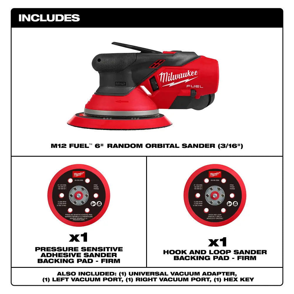 Milwaukee 2585-20 - M12 FUEL™ 6" Random Orbital Sander (3/16") - Wise Line Tools