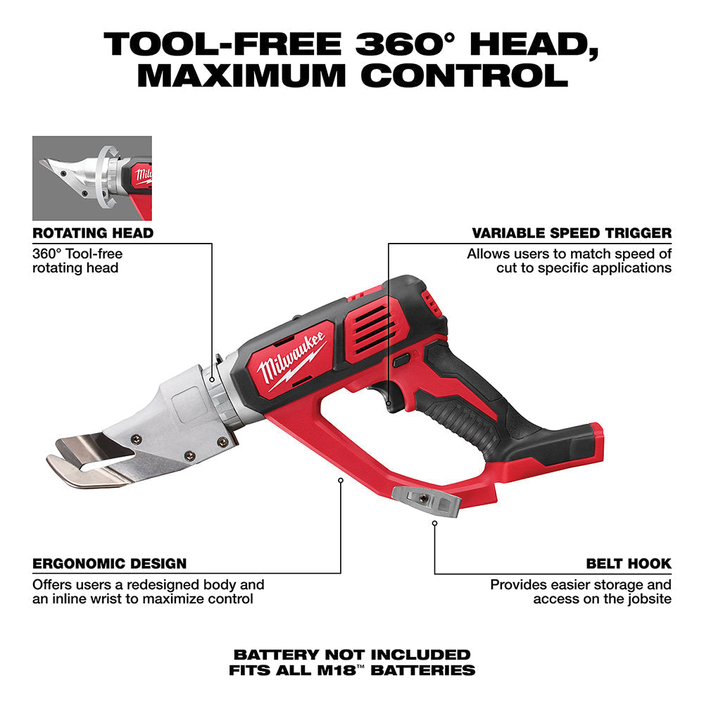Milwaukee 2637-20 - M18™ Cordless 18 Gauge Single Cut Shear - Wise Line Tools