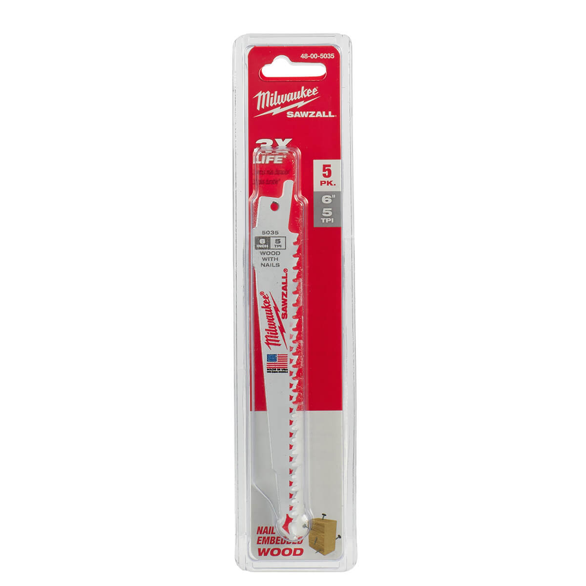 Milwaukee 48-00-5035 - 6" 5 TPI Sawzall®  Blades (5 Pk) - Wise Line Tools
