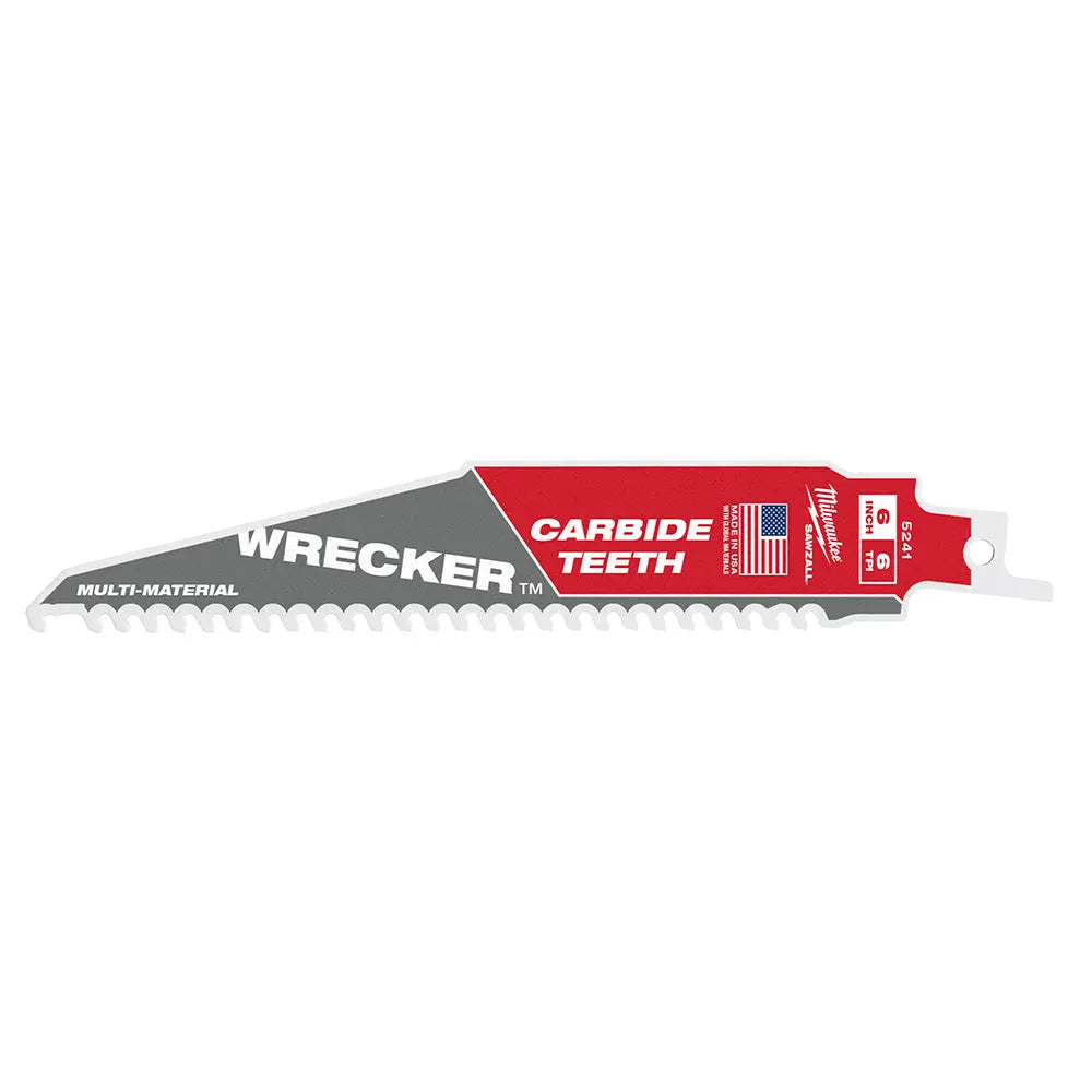 Milwaukee 48-00-5241 - 6" 6 TPI THE WRECKER™ with Carbide Teeth SAWZALL® Blade 1PK - Wise Line Tools