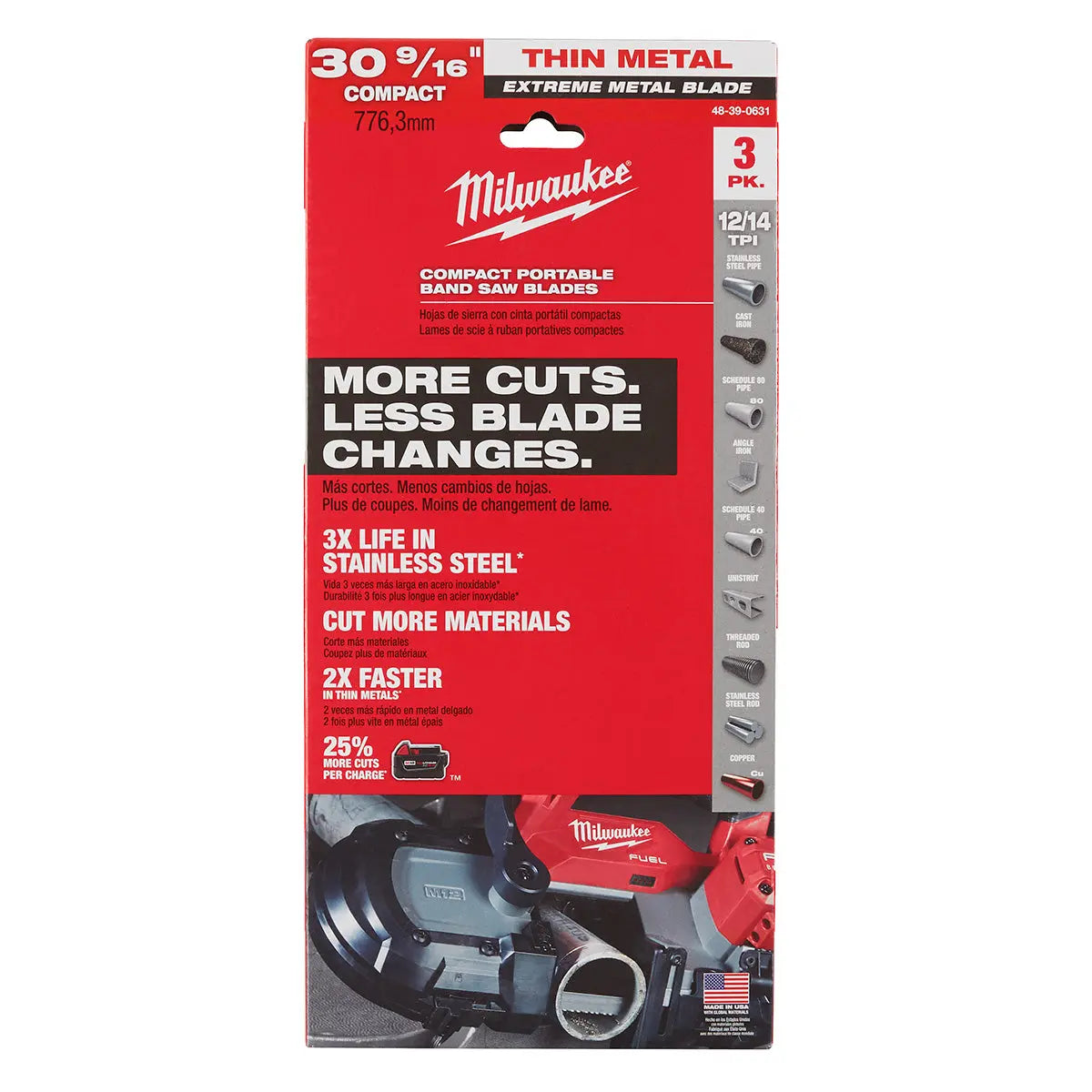 Milwaukee 48-39-0631 - 30-9/16 In. 12/14 TPI Compact Extreme Thin Metal Band Saw Blade 3PK - Wise Line Tools