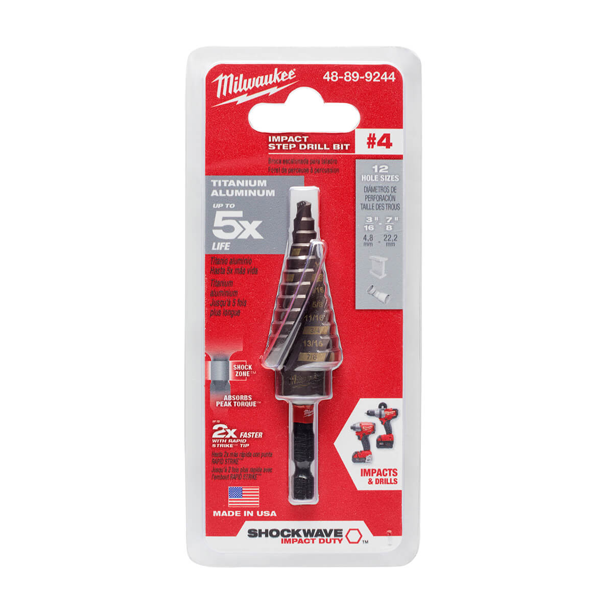 Milwaukee 48-89-9244 - SHOCKWAVE™ Impact Duty™ Step Bit #4 3/16 - 7/8 in. - Wise Line Tools